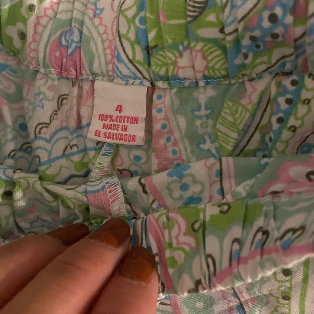 Girls Size 4T 100% Cotton Paisley Ruffle Pants | Pink & Green - Picture 2 of 6